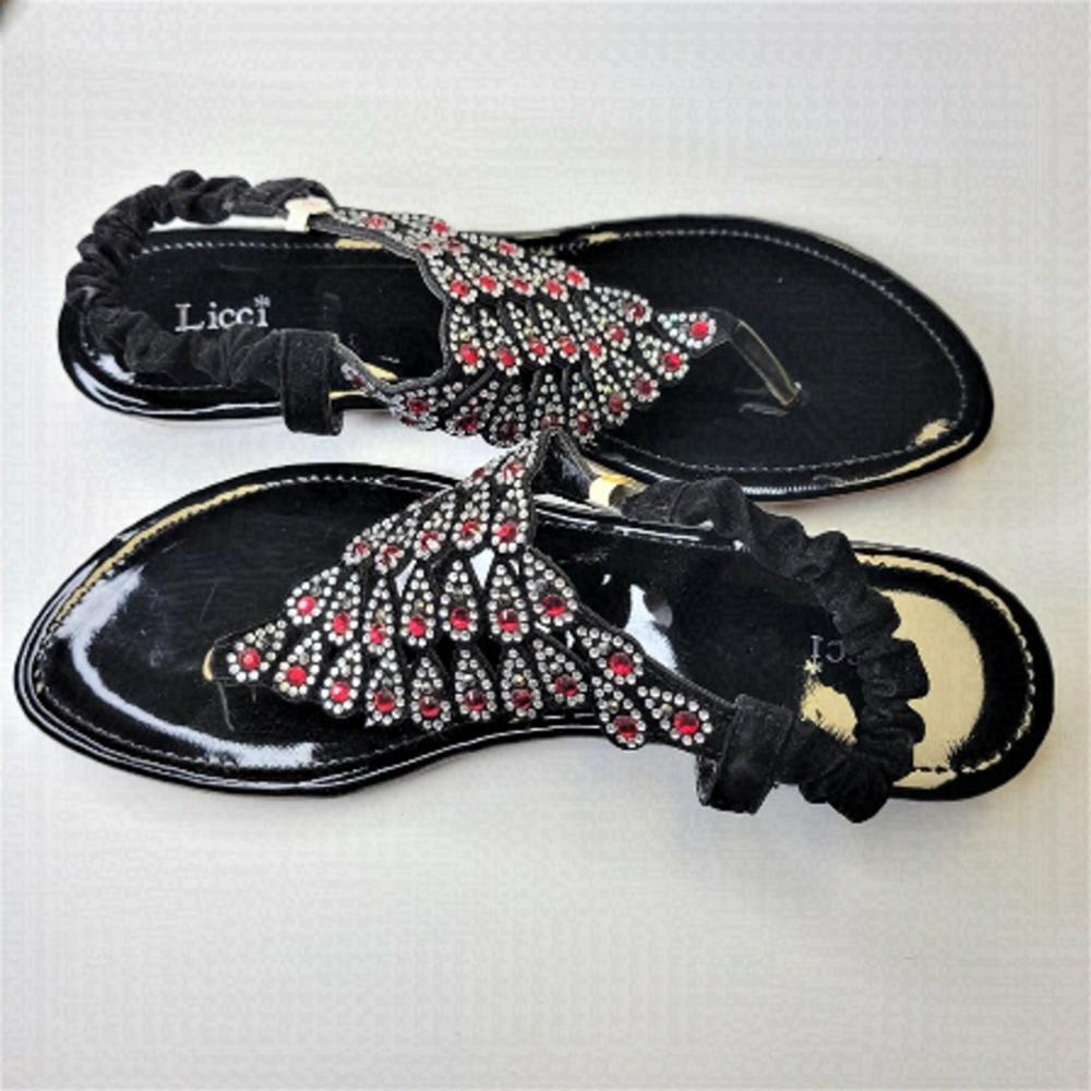 Womens Sandals Size 8 Black Elastic Strap Slippers Beach Sandals Travel Flats